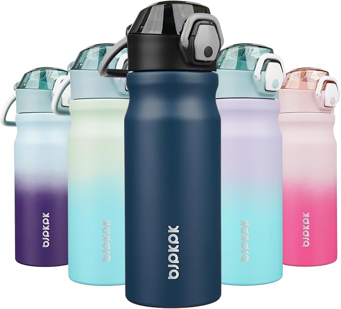 BJPKPK 18 oz Water Bottle with Straw & Handle, Insulated Stainless Flask | Leak
