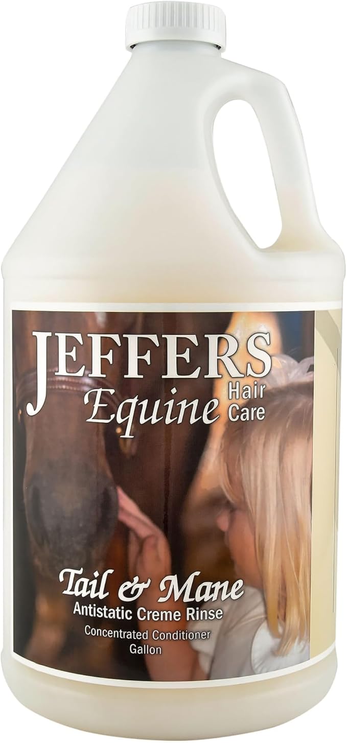 Jeffers Equine Tail & Mane Antistatic Creme Rinse Horse Conditioner, 128 oz - Detangler & Moisturizing Grooming Rinse with Aloe Vera, Jojoba Oil, & Lanolin for Soft, Smooth, Shiny Coat & Hair Care