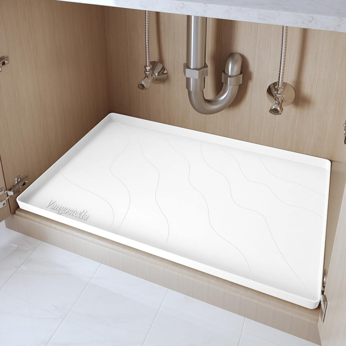 Heavy Duty Silicone Under Sink Mats for Kitchen Waterproof 40" x 19", Extra Thick Under Sink Rubber Mat Drip Tray, Raised Edge Under Sink Liner,Prevent Drips, Leaks, Spills,White