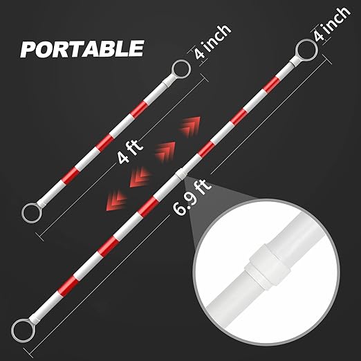 RoadHero 20 Pack 4 FT to 6.9 FT Retractable Cone Bar, Expandable Traffic Cone Bars for Parking Lots, Extendable Barricade for Road Construction, White and Red, Cone Not Included