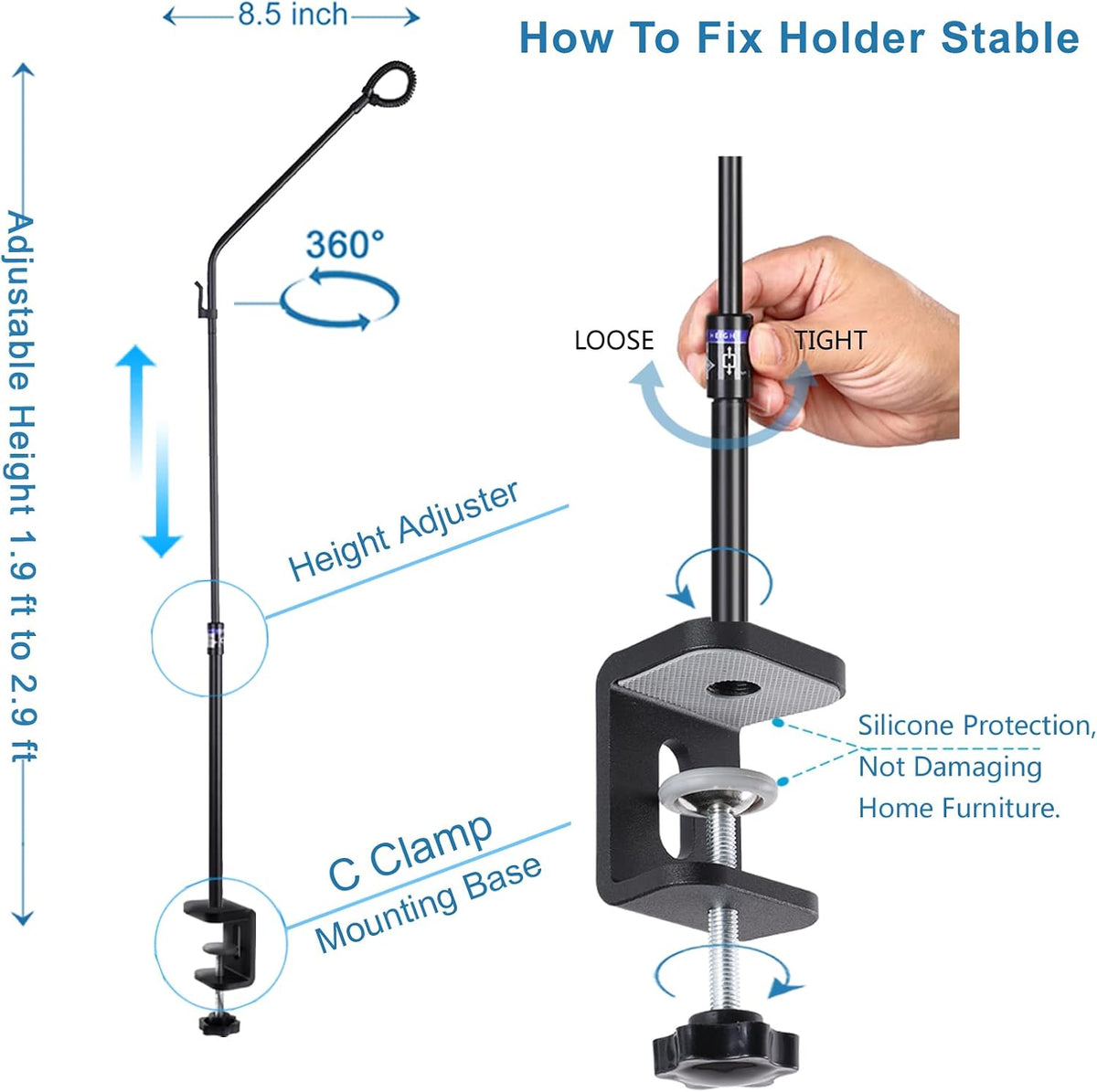 LONYEON CPAP Hose Holder, Height Adjustable Rotatable for Sleep, Black