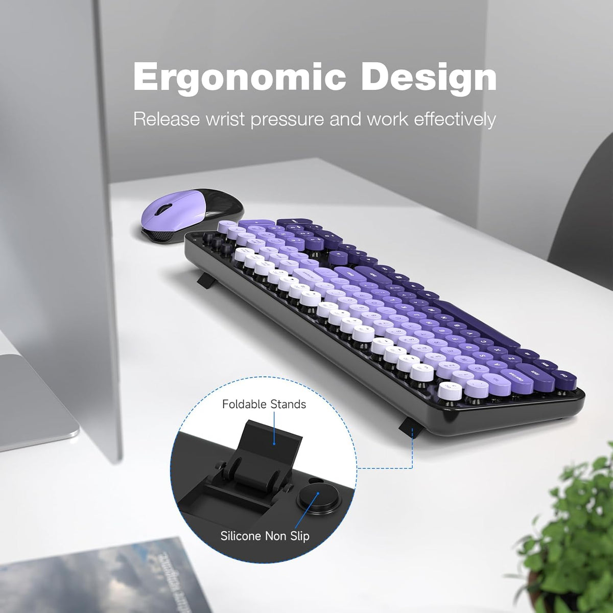 Dilter Wireless Keyboard and Mouse Combo, 104 Keys Full-Sized Typewriter Keyboards, 2.4 GHz USB Receiver Plug and Play for Windows, PC, Laptop, Desktop (Black Purple)