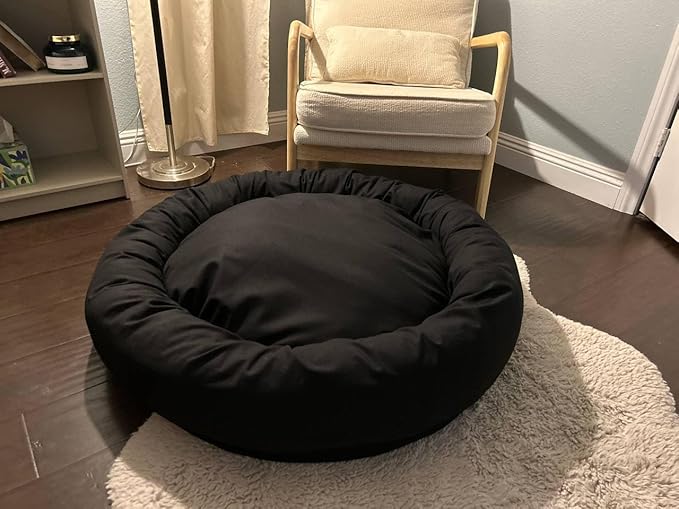 Organic Cotton Canvas Dog Bed: Removable Cover, Natural Fill - Made in USA (Black, Large 35" x 8" inches)