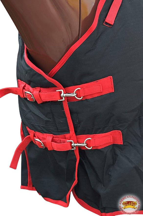 HILASON Black with Red Trims 70 Inch 1200D Winter Waterproof Poly Horse Turnout Blanket Belly Wrap