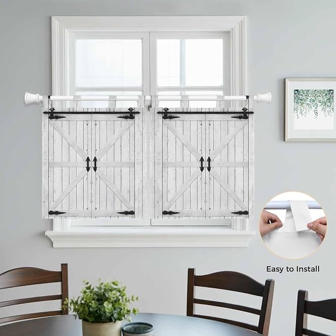 Farmhouse Wood Grain Kitchen Curtains 24 Inch Length, Small Window Curtains Tab
