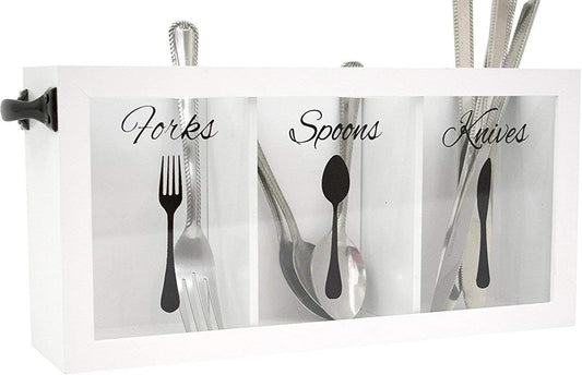 BLU MONACO | Wooden Silverware Caddy with Handle | Wooden Cutlery Organizer for Kitchen Countertop | Cutlery Caddy for Parties Table Buffet Use