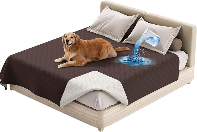 Dog Bed Cover Waterproof Microfiber Quilted Mattress Cover Pet Mat Silicon Non Slip 9 Size Furniture Protectors for Bed Sofa Couch (76 x 127 cm/30 x 50 in,Brown)