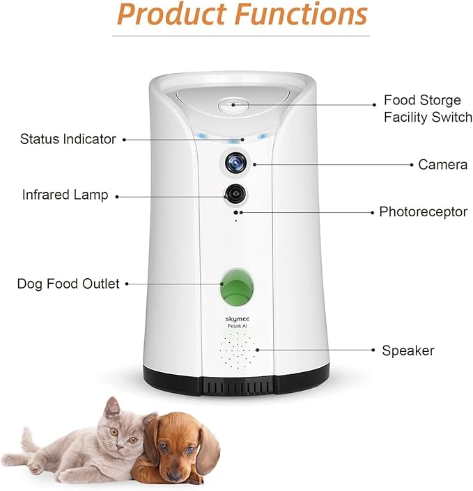 Dog Camera Treat Dispenser, WiFi Remote Pet Camera with Two-Way Audio and Night Vision, Compatible with Alexa