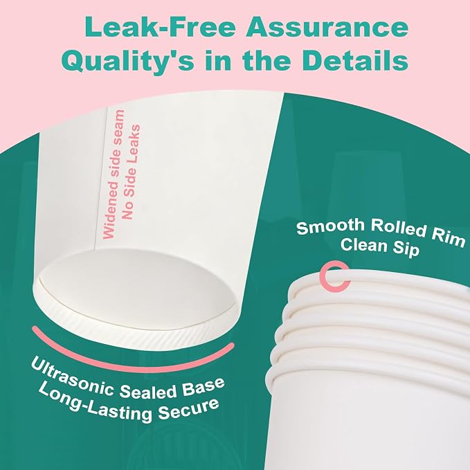 12 oz 300 Pack Disposable Coffee Cups, Bulk White Disposable Paper Cups