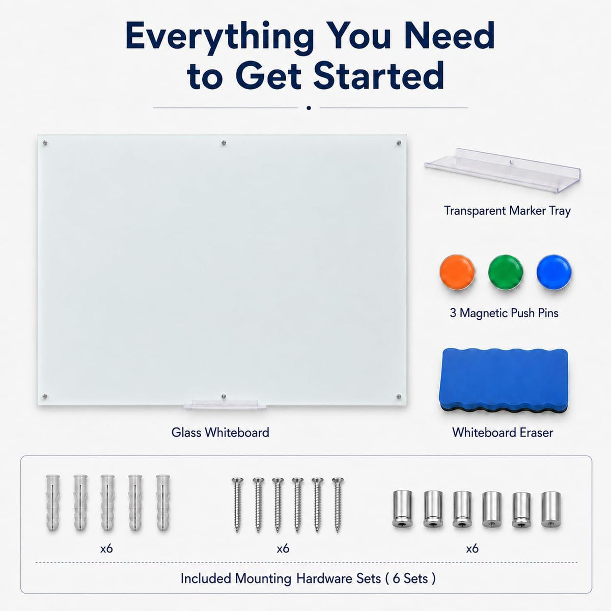 Frameless Glass Whiteboard, Magnetic White Glass Dry Erase Board 72x40 Inch