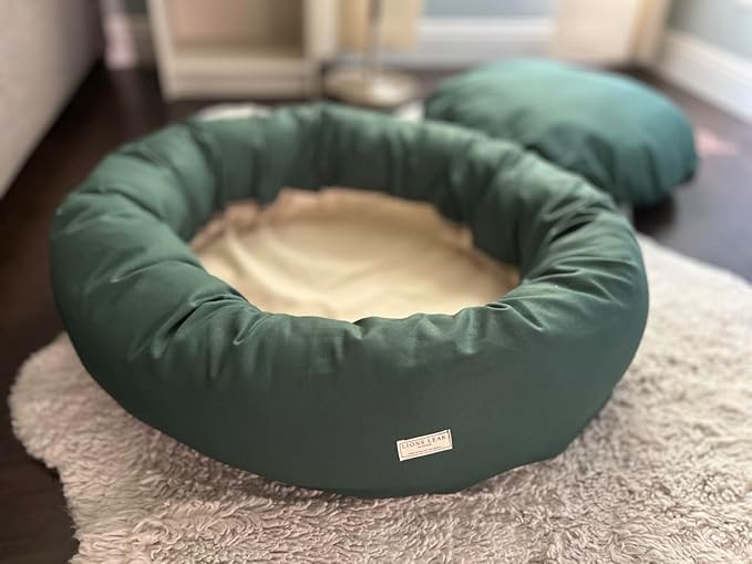 Organic Cotton Canvas Dog Bed: Removable Cover, Natural Fill - Made in USA (Sage Green, Medium 28" x 8" inches)
