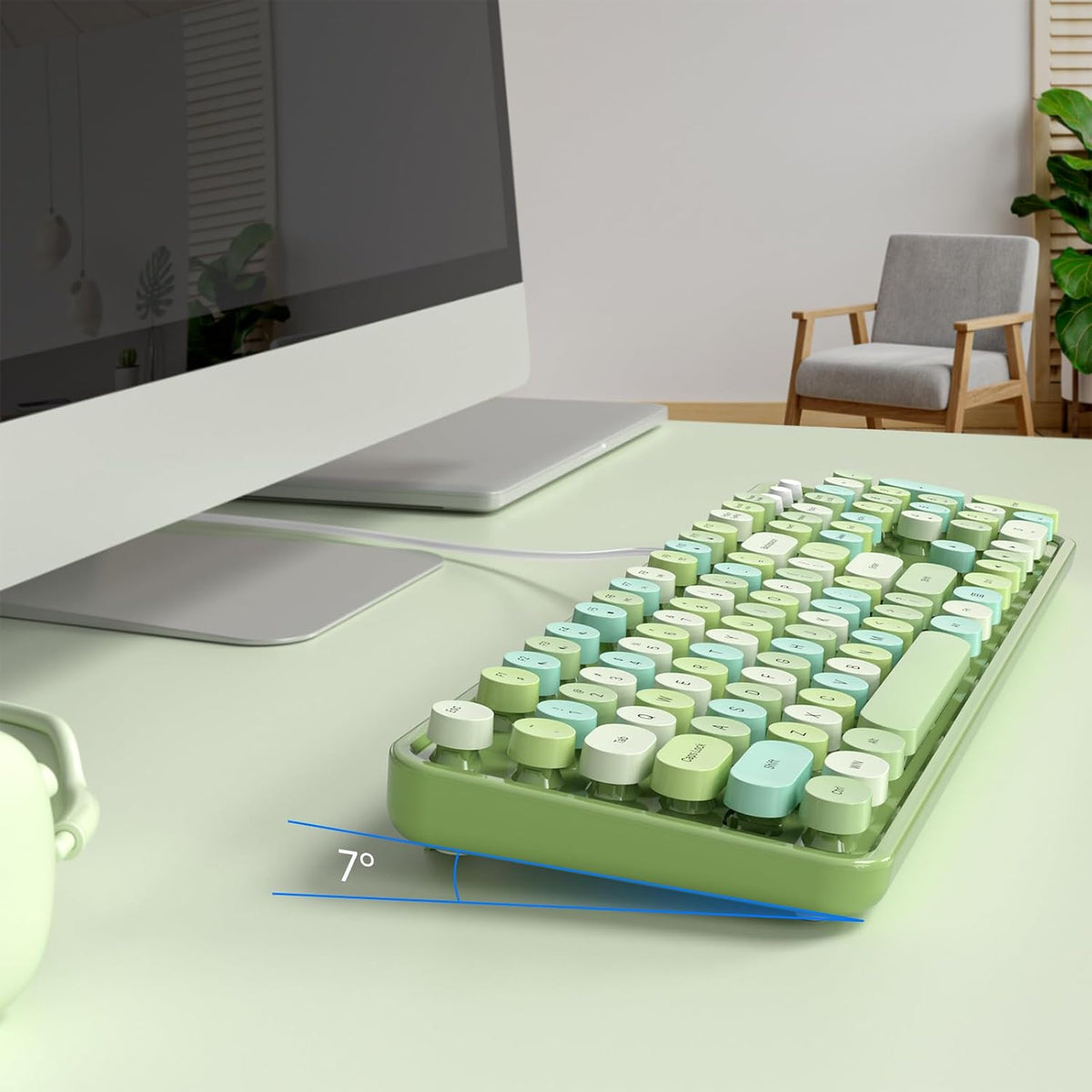 MOFII Computer Keyboard Wired,Round Key Retro Typewriter Keyboard Full Size