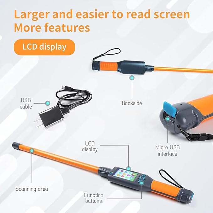 Animal Ear Tag Stick Scanner with LCD Display, Pet Microchip Scanner Reader Handheld Universal RFID Tag Identifier, Quick (<100ms) Reading & 20000 Records Storage, 30s Auto Power Off