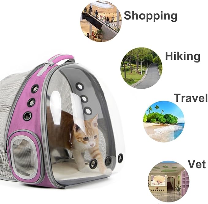 halinfer Expandable Pink Cat Backpack Carrier, Fit up to 12 lbs, Space Capsule Clear Bubble Window Pet Carrier Backpack for Kitten Bunny Rabbit and Small Puppy