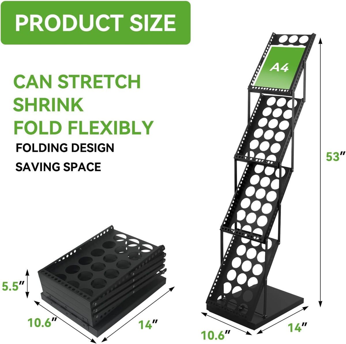 YDisplay Foldable Magazine Display Rack 4-Tier Brochure Literature Display Stand with Reinforced Base for Trade Show Literature Stand Ideal for Office Store Exhibition and Events
