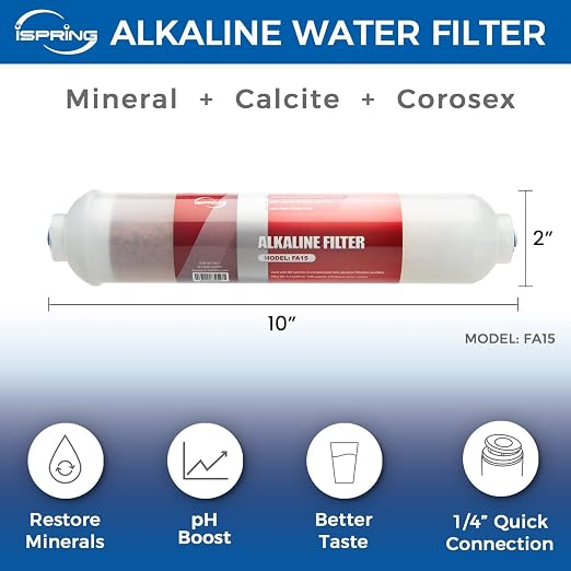 iSpring FA15 Alkaline Inline Water Filter Cartridge, 10” x 2”