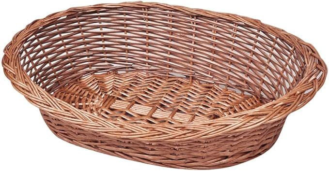 Oval Dog Basket, Lightweight Synthetic Wicker Pet Bed for Small Dogs and Rabbits, 19.7-inch Natural Brown Woven Kennel for Indoor Outdoor Use