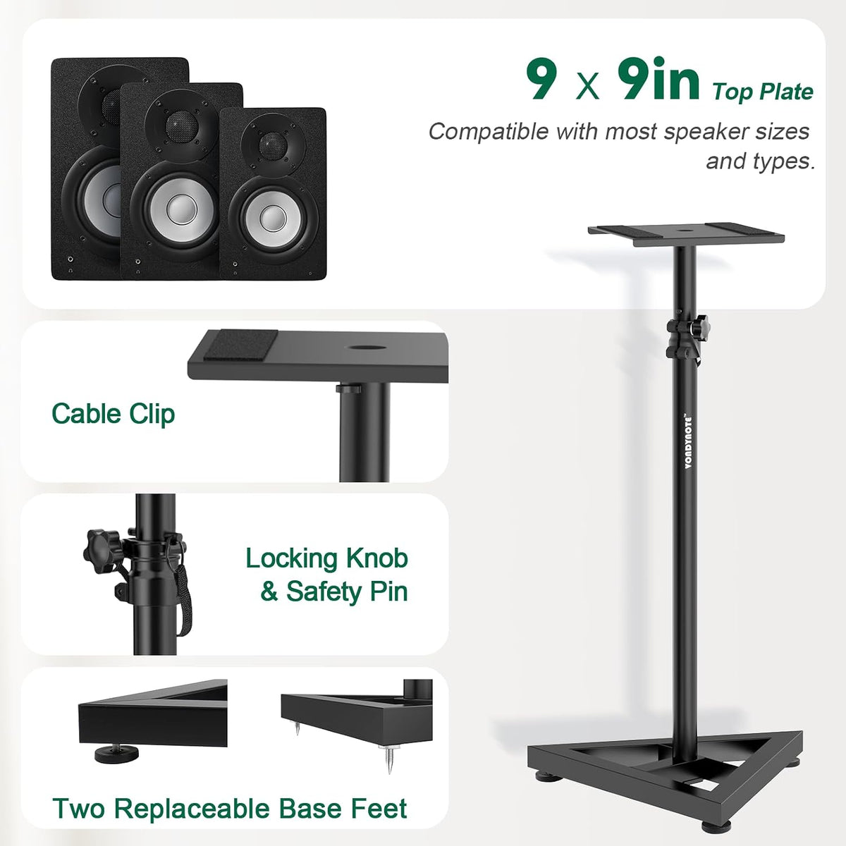 Vondynote Pair Studio Monitor Stands 32.6"-50.9" Base Floor Speaker Stands