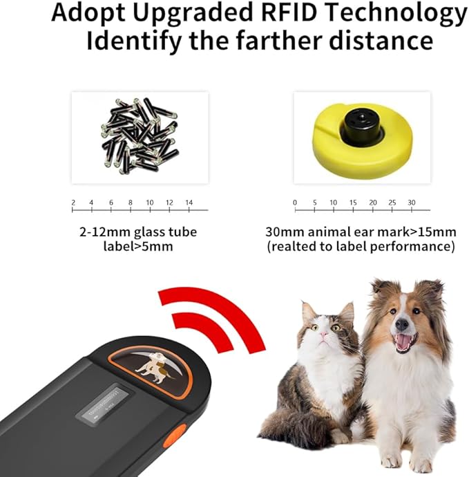 Pet Microchip Scanner, RFID Dog and Cat Microchip Reader, Supports EMID, FDX-B（ISO11784/11785） Microchips, for Animal Management