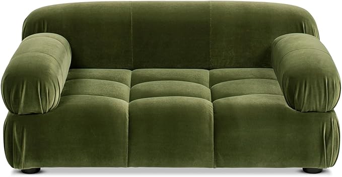Marcel Upholstered Modern Pet Bed for Small & Medium Dogs and Cats, Sofa-Style Dog Bed with Bolstered Arms, Tufted Cushion, Water & Stain Resistant Velvet (Olive Green)