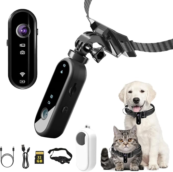 Cat Camera Collar, 1080P Cat Collar Camera with 32G SD Card, 360° Rotating Direct Recording Camera for Cat Dog, Outdoor Anti-Lost Action Camera Collar for Video Records Pets