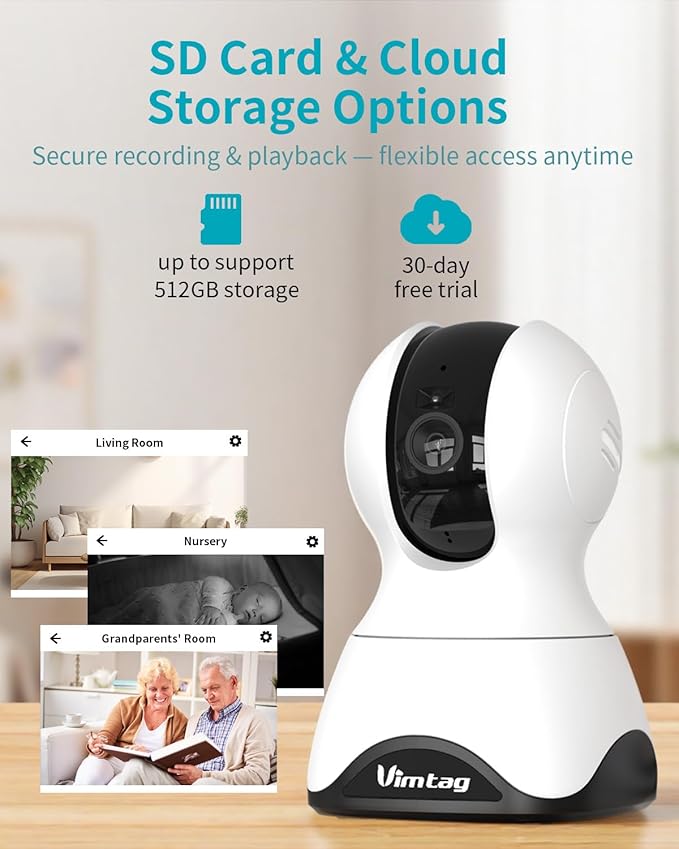 VIMTAG 4MP Pan/Tilt Indoor Camera for Pet/Dog/Cat/Baby/Nanny, Security Camera for Home/Room with Phone App, 5G/2.4G WiFi, Night Vision, 2-Way Audio, Motion Tracking, AI Detection Alarm, Works w/Alexa