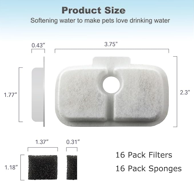 20 Pack Cat Water Fountain Replacement Filter for Petlibro Dockstream Cat Water Fountain PLWF005/PLWF115/PLWF105, Pet Fountain Replacement Filters with Pre-Filter Pump Sponges(20+20)