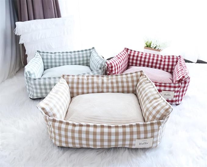 Original Rectangular Pet Bed Soft Cotton Dog Kennel with Non Slip Bottom, Removable Calming Sofa for Small Medium Dogs and Cats, Universal for All Seasons Cream S