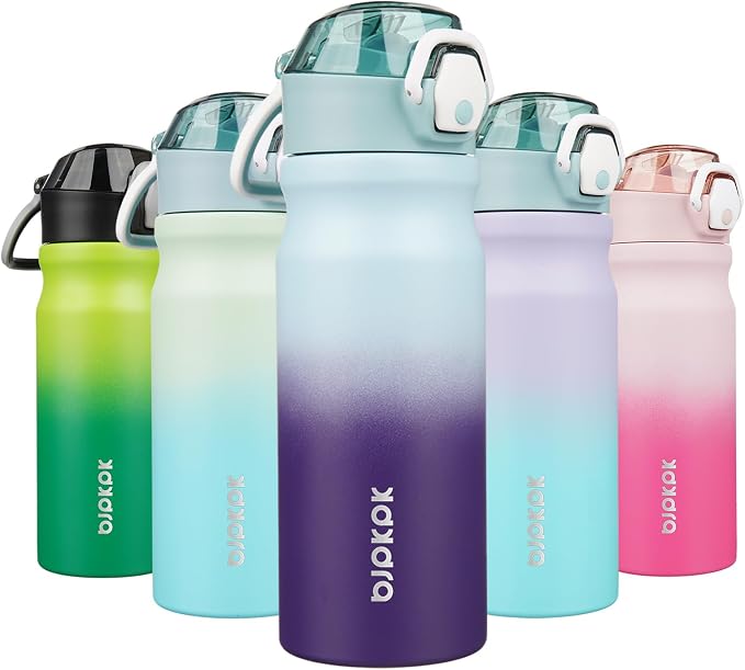 BJPKPK 18 oz Water Bottle with Straw & Handle, Insulated Stainless Flask | Leak