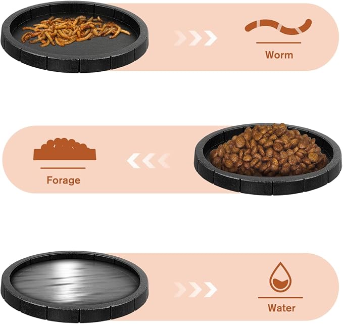 Popetpop 2 Pcs Reptile Feeding Dish: Plastic Turtle Food Bowl, Reptile Food Dish for Tortoise, Leopard Gecko, Lizard, Bearded Dragon, Snake Drinking and Eating (Black, 6.9 Inch)