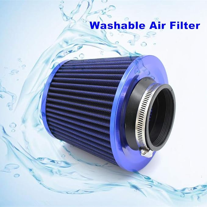 Cone Air Filter 3 Inch Inlet, Clamp-on 76mm/3" Cold Air Intake Filter, Washable