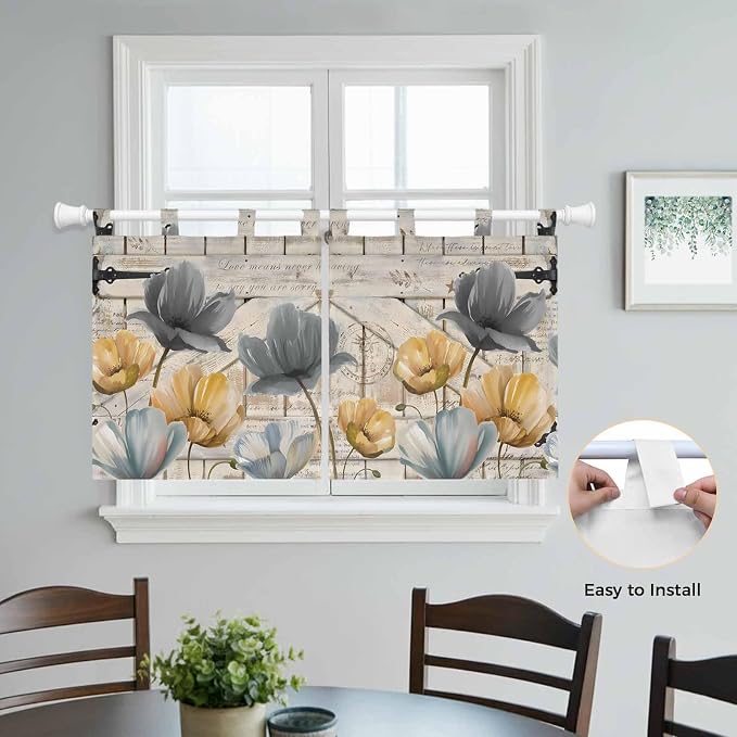 Spring Tulips Flower Kitchen Curtains 24 Inch Length, Small Window Curtains Tab