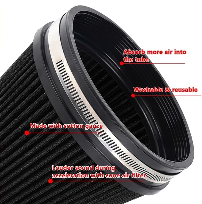 6" Inlet Cold Air Intake Filter Cone Replacement Performance Washable Clamp-On