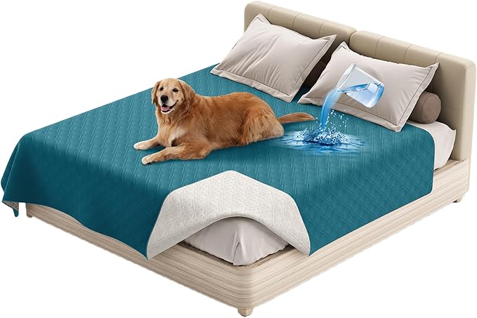 Dog Bed Cover Waterproof Microfiber Quilted Mattress Cover Pet Mat Silicon Non Slip 9 Size Furniture Protectors for Bed Sofa Couch (208 x 244 cm/82 x 96 in,Deep Blue)