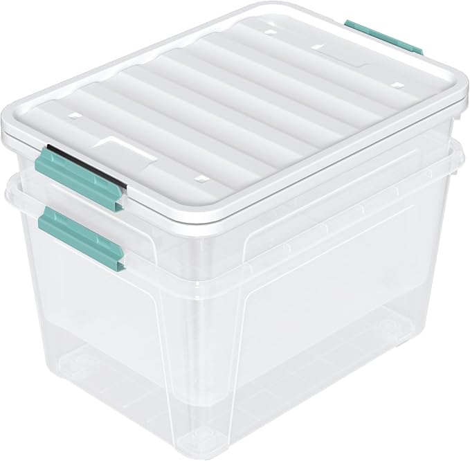 Zopnny Storage Box with Latch Lid, Stackable Durable Christmas Storage