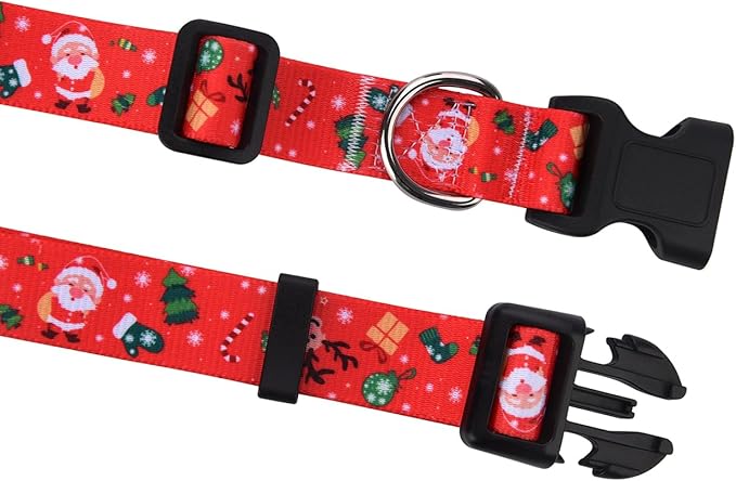 Christmas Dog Collar and Leash Set - Premium Adjustable Dog Collar for Small Medium Large Dogs (Christmas Set,M)