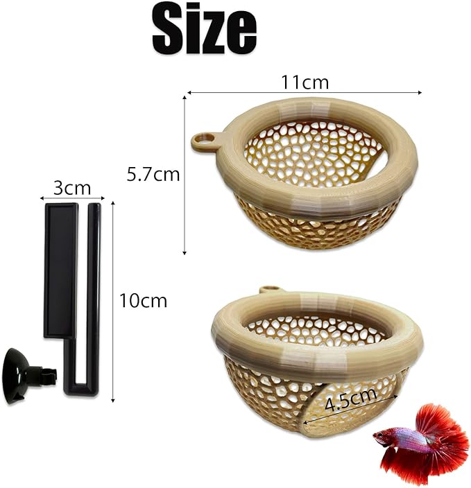 Fish Tank Floating Betta Hide，Betta or Shrimp Burrows and Hammock, Fish and Shrimp Feeder，Multifunctional Aquarium Accessories，Anchorable Location (Wood)