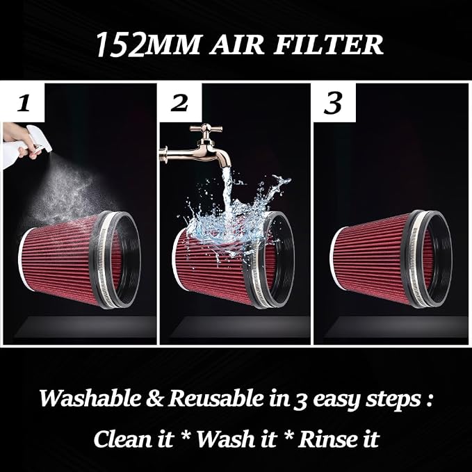 6" Inlet Cold Air Intake Filter Cone Replacement Performance Washable Clamp-On