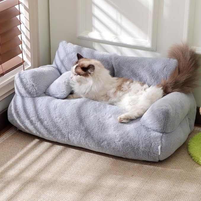Soft Fluffy Self-Warming Cat Bed | Washable Pet Sofa for Indoor Cats & Small Dogs | Cute Princess-Inspired Kitten Couch & Puppy Bed(Pink,29.53''*20.08''*11.02'')