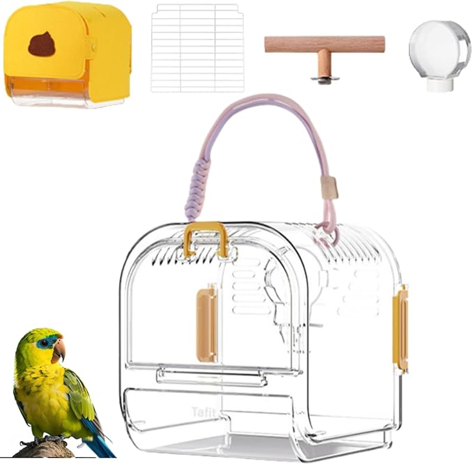 Portable Plastic Bird Cages，Travel Bird Cage,Lightweight Waterproof Ventilated Small Bird Cage,Outdoor Use Easy to Carry,for Small Birds, Budgies and Pet Birds (Yellow, B)