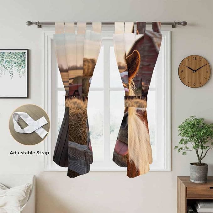 Farm Horses Bathroom Curtains 63 Inch Length, Window Curtains Tab Top,