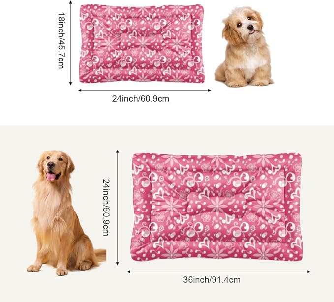 Cozy Dog Beds with Anti-Slip Bottom, Pink Floral Puppy Supplies Dog Pad Outdoor Bed Breathable Mattress for Indoor& Outdoor Sofa Cars, Machine Washable 24 X 18 Inch