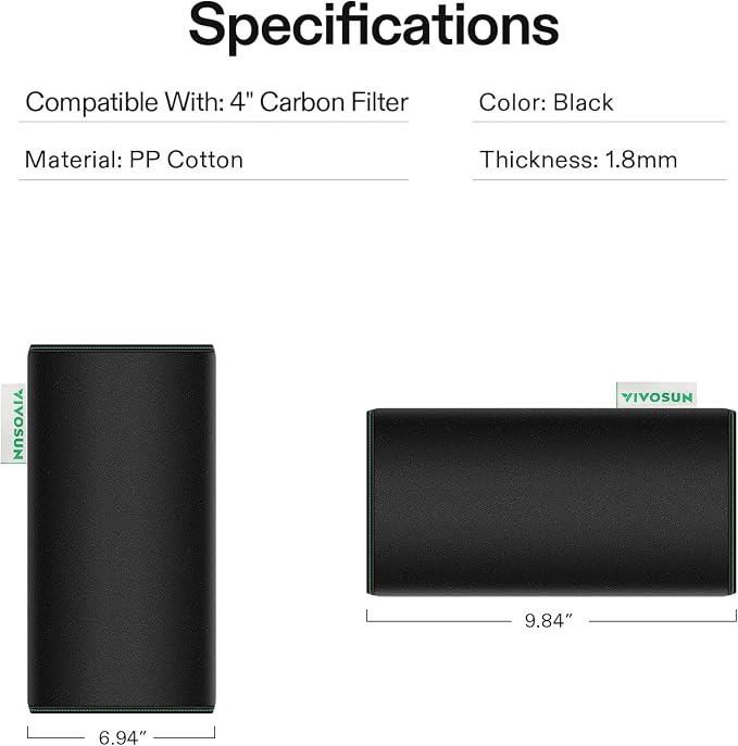 VIVOSUN 4 Inch Prefilter for 4" Carbon Filter, 9.84" Long