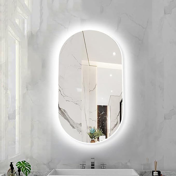 Oval LED Illuminated Bathroom Mirror, Wall-mounted Vanity Makeup Mirror
