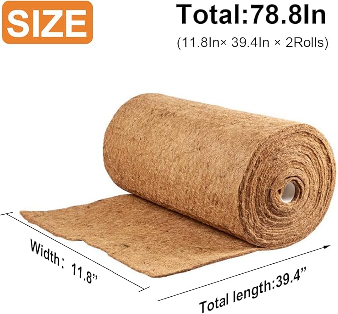2 Pcs Reptile Carpet - 11.8" x 39.4" Natural Coconut Fiber Mat for Tortoise Bedding, Pet Terrarium Liner for Lizard, Turtle, Snake, Bearded Dragon, Gecko