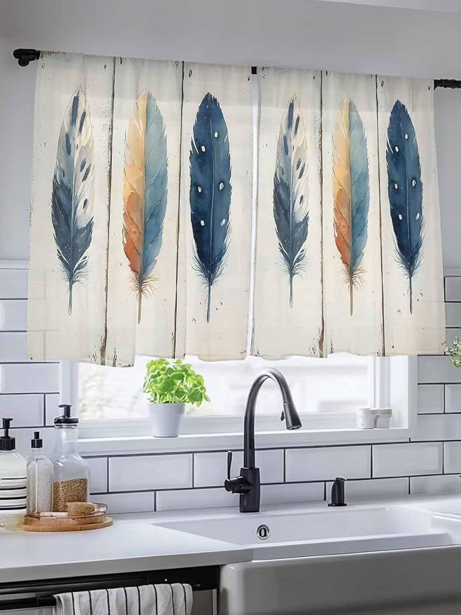 Sheer Curtains 54 Inch Length, Boho Ombre Vintage Wooden Grain Privacy Voile