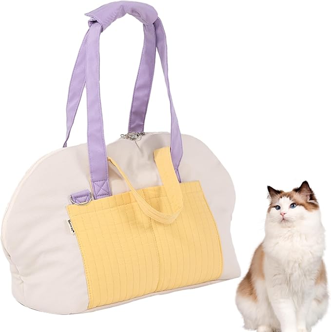 Small Dog Carrier Purse, Soft Fluffy Pet Carrier Tote Cat Carrier with Secure Harness Clip and Removable Pad, Woman Style Pet Travel Handbag（Yellow）