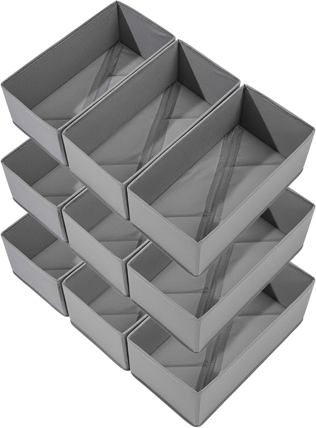 Bructhun Sock Drawer Organizer 9 Pack - Collapsible Fabric Storage Bins for Underwear Divider, Small Closet Organizers with 9 Compartments, Gray