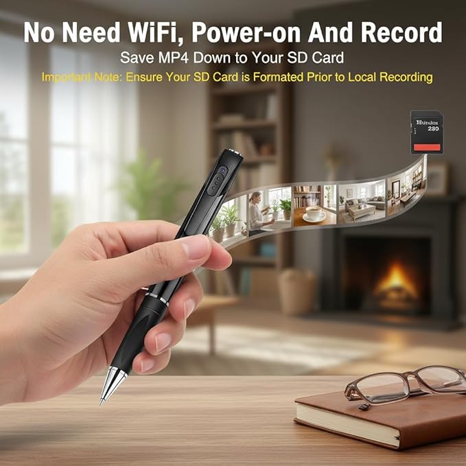 Pen Camera Writing Pen 1080P Short Focal Length Camera 100-degree Angle Pet Monitor, Local Storage, Built-in Battery, WiFi Remote Viewing -No Audio
