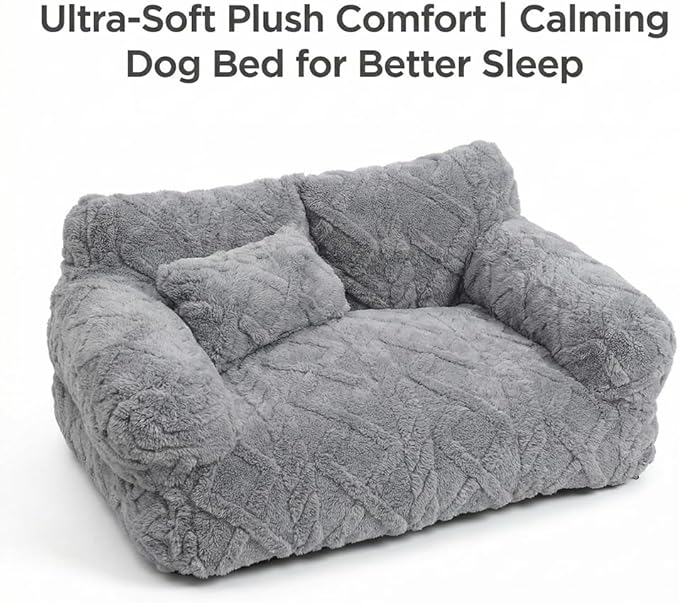 Plush Calming Pet Sofa Bed, Raised Rim, Removable Cover & Non-Slip Bottom for Cats & Dogs, Calming Dog Bed Fluffy Plush Dog Mat for Furniture Protector with Removable Washable Cover (Beige, Large)